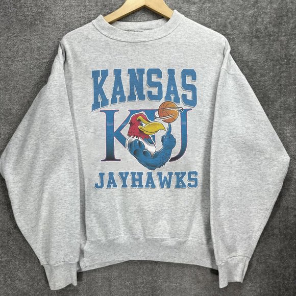 Tops Vintage Kansas Jayhawks Ku Basketball Crewneck Sweatshirts 9s
